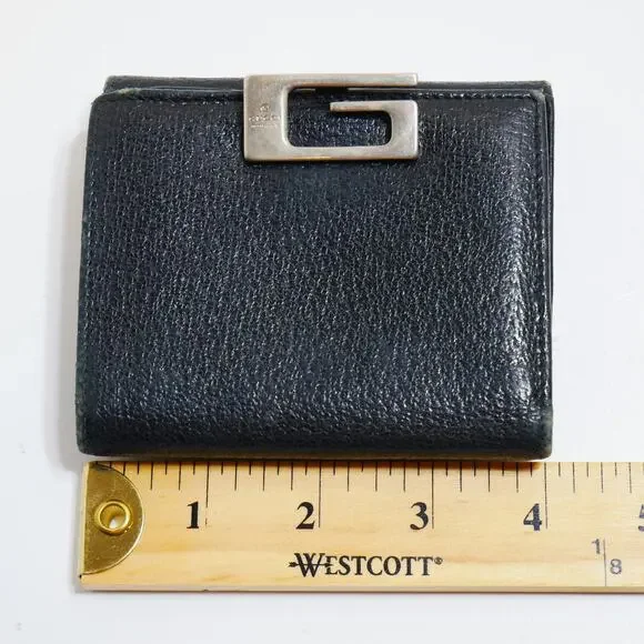 Authentic Vintage Gucci G Clip Bifold Compact Wallet Black Leather Made Italy - Picture 9 of 11